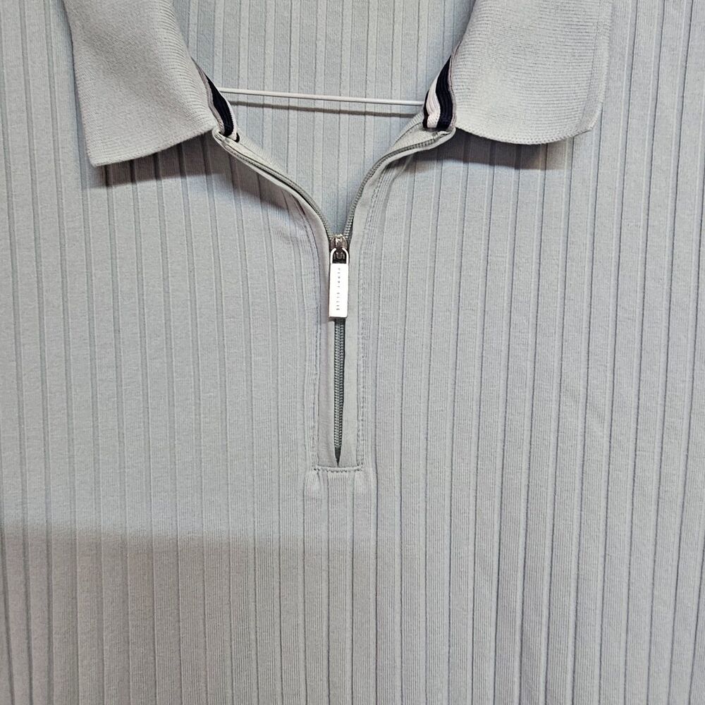 Perry Ellis Men's Large Light Blue Ribbed Knit 1/4 Zip Polo Shirt Casual GG814